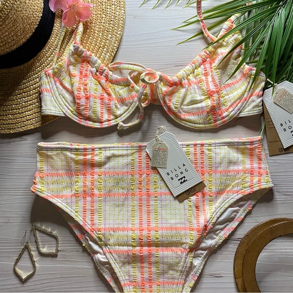Billabong ☀️ Plaid Textured Ruched Underwire Bikini Top | High Maui Bottom - Picture 4 of 16